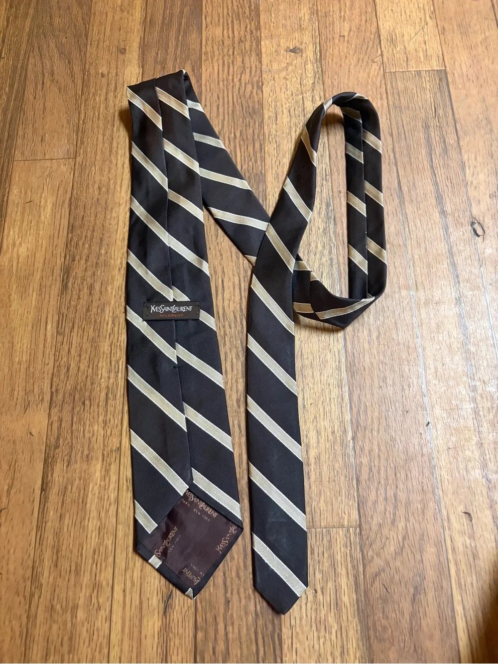 Yves Saint Laurent Black Tie with Silver Diagonal Stripes